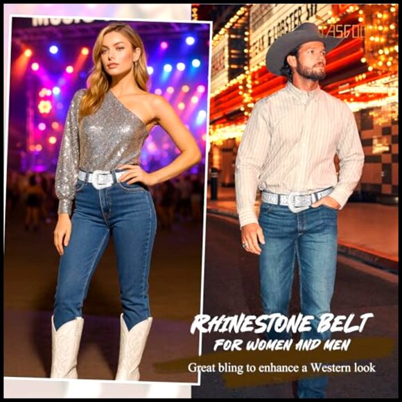 Rhinestone Studded Western Belt Faux Leather Y2K Cowboy Cowgirl Unisex Fit